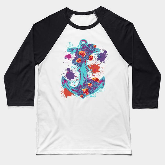 Floral anchor Baseball T-Shirt by Morishasha